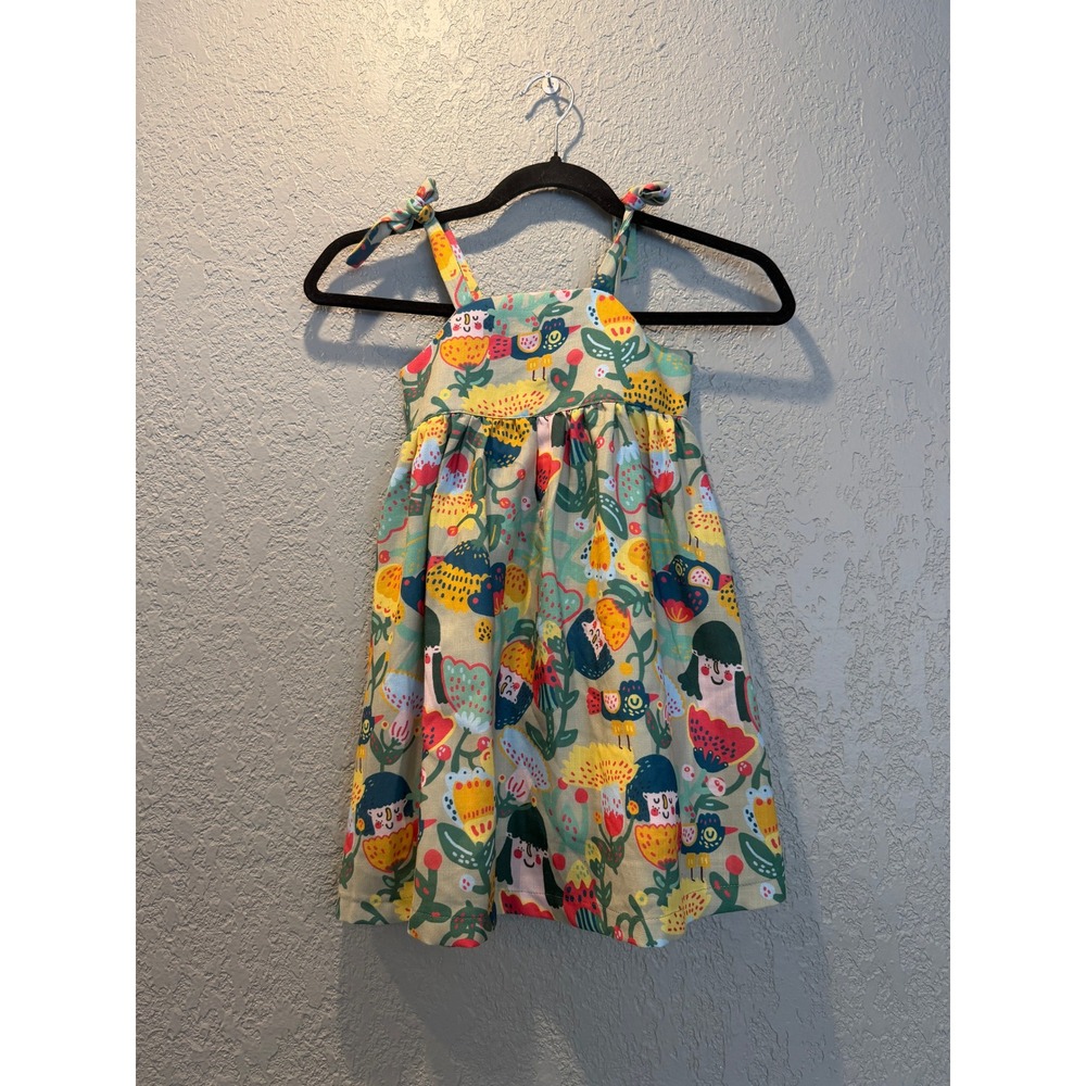 Fiorella Girls Whimsical Illustrative Print Cotton Tie Strap Sundress Size 6-7Y
